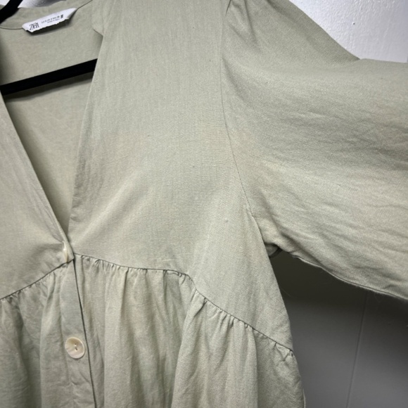 ZARA Cotton Linen Button Front 3/4 Sleeve Women's Babydoll Tunic Top Size Small - Picture 5 of 11